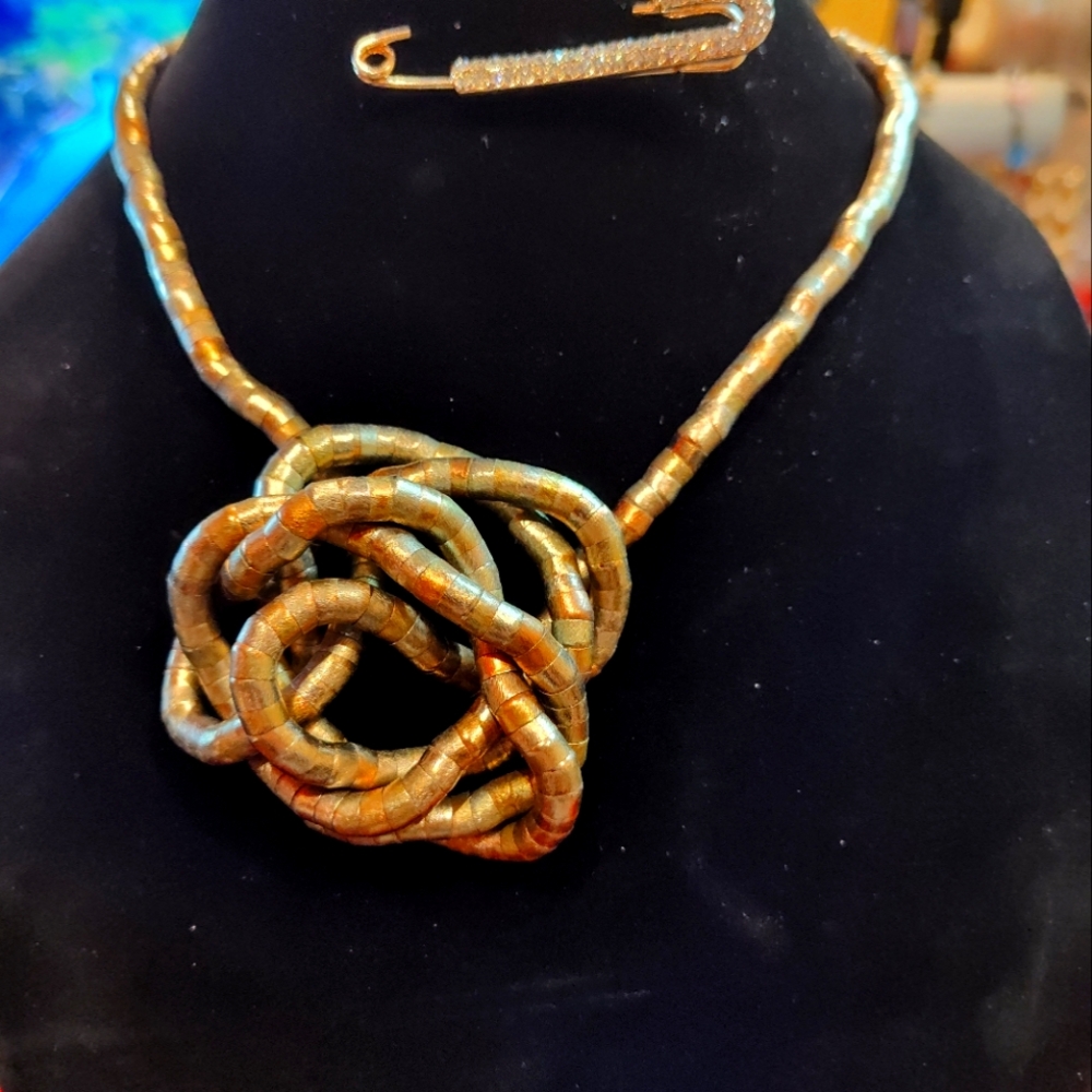 Vintage Flexible/Bendable Snake Gold Knot Necklace